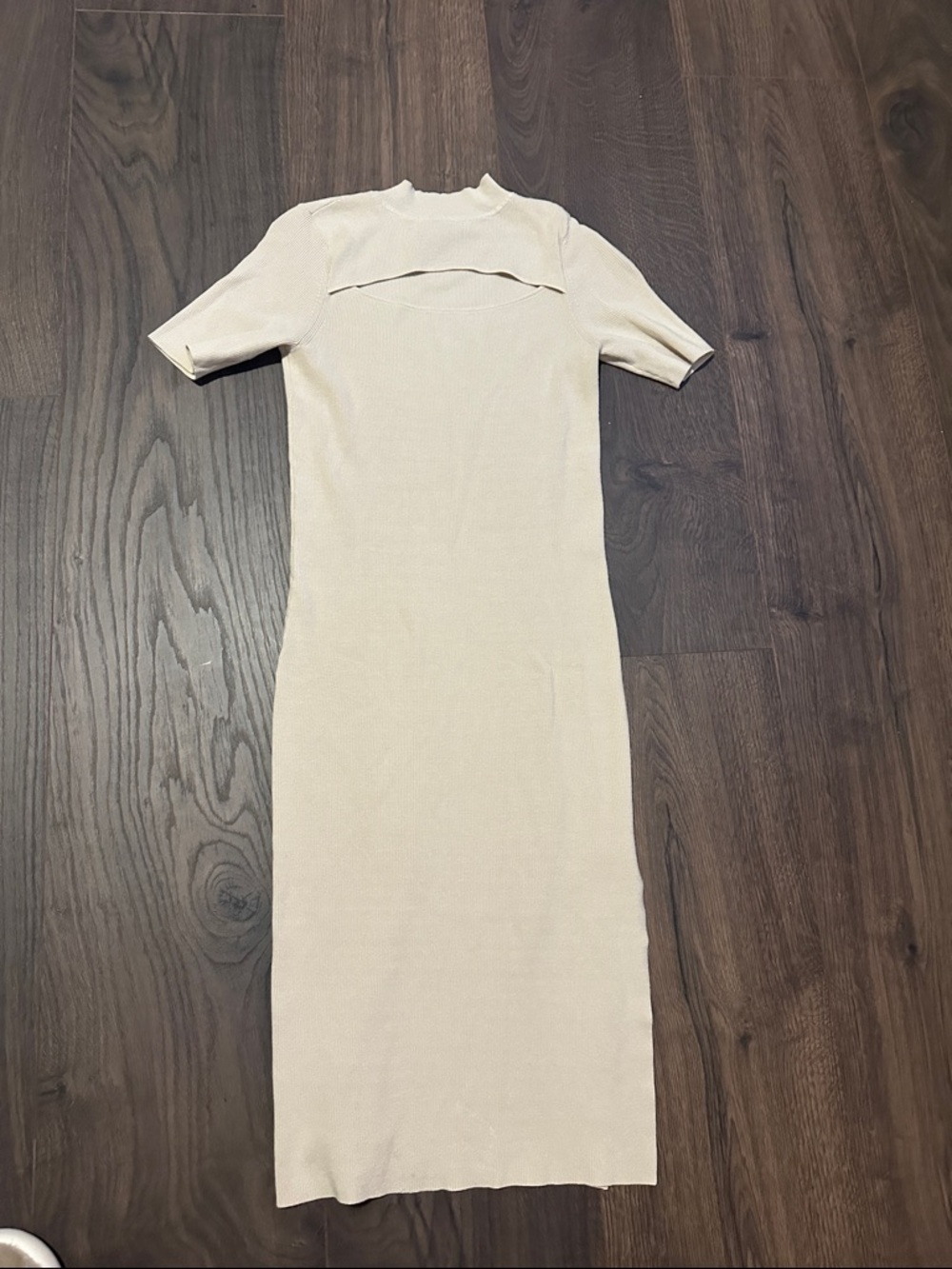 Leith Cream Ribbed Midi Dress with Front Cutout